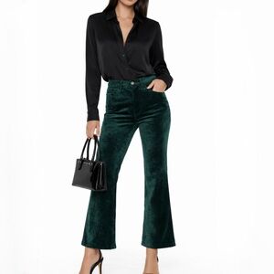 Free People High Time Velvet Kick Flare Pants Jewel Green Sz 27 💛